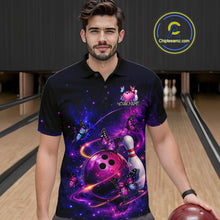 Load image into Gallery viewer, Pink And Purple Butterfly Bowling Shirt For Men Custom Glowing Bowling Jersey Polo &amp; 1/4 Zip TDM6320