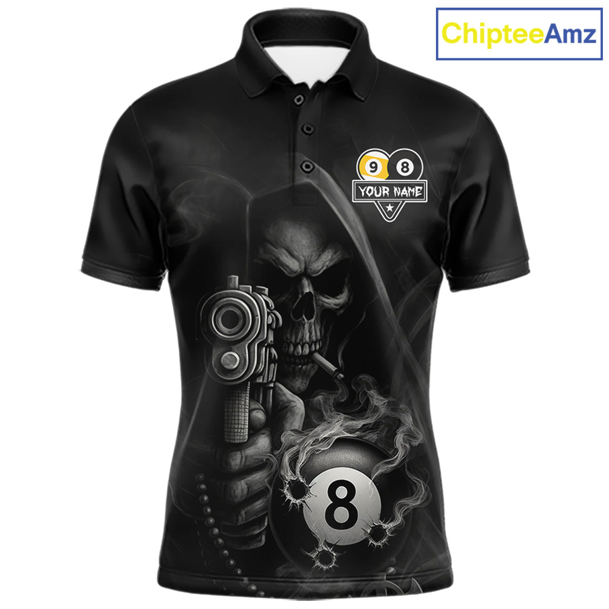 Custom Grim Reaper 8 Ball & 9 Ball Smoke Billiard Shirt For Men, Pool Team Jersey Polo & 1/4 Zip TDM6496