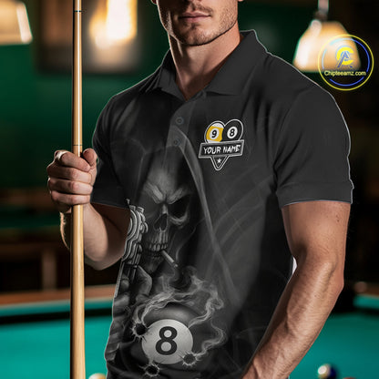 Custom Grim Reaper 8 Ball & 9 Ball Smoke Billiard Shirt For Men, Pool Team Jersey Polo & 1/4 Zip TDM6496