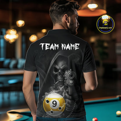 Custom Grim Reaper 8 Ball & 9 Ball Smoke Billiard Shirt For Men, Pool Team Jersey Polo & 1/4 Zip TDM6496