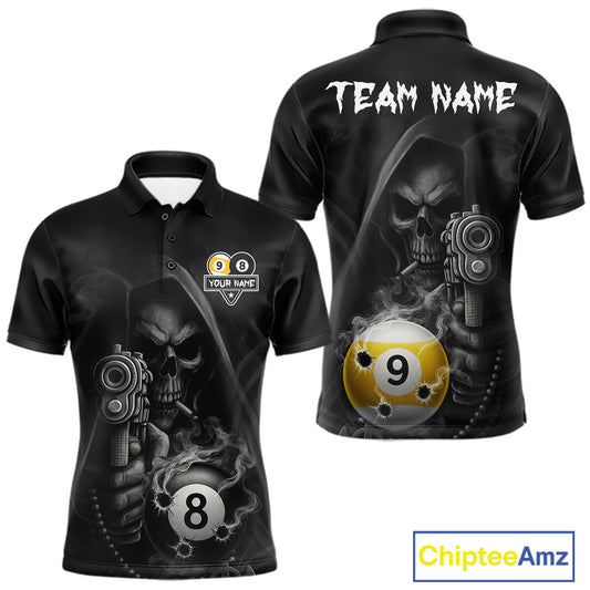 Custom Grim Reaper 8 Ball & 9 Ball Smoke Billiard Shirt For Men, Pool Team Jersey Polo & 1/4 Zip TDM6496
