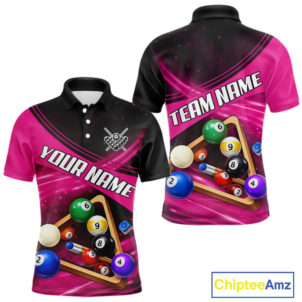 Pink And Black Billiard Jersey For Men Custom Pool Balls Billiard Team Shirt Polo & 1/4 Zip TDM6329