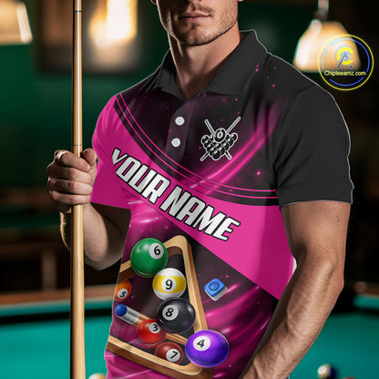 Pink And Black Billiard Jersey For Men Custom Pool Balls Billiard Team Shirt Polo & 1/4 Zip TDM6329