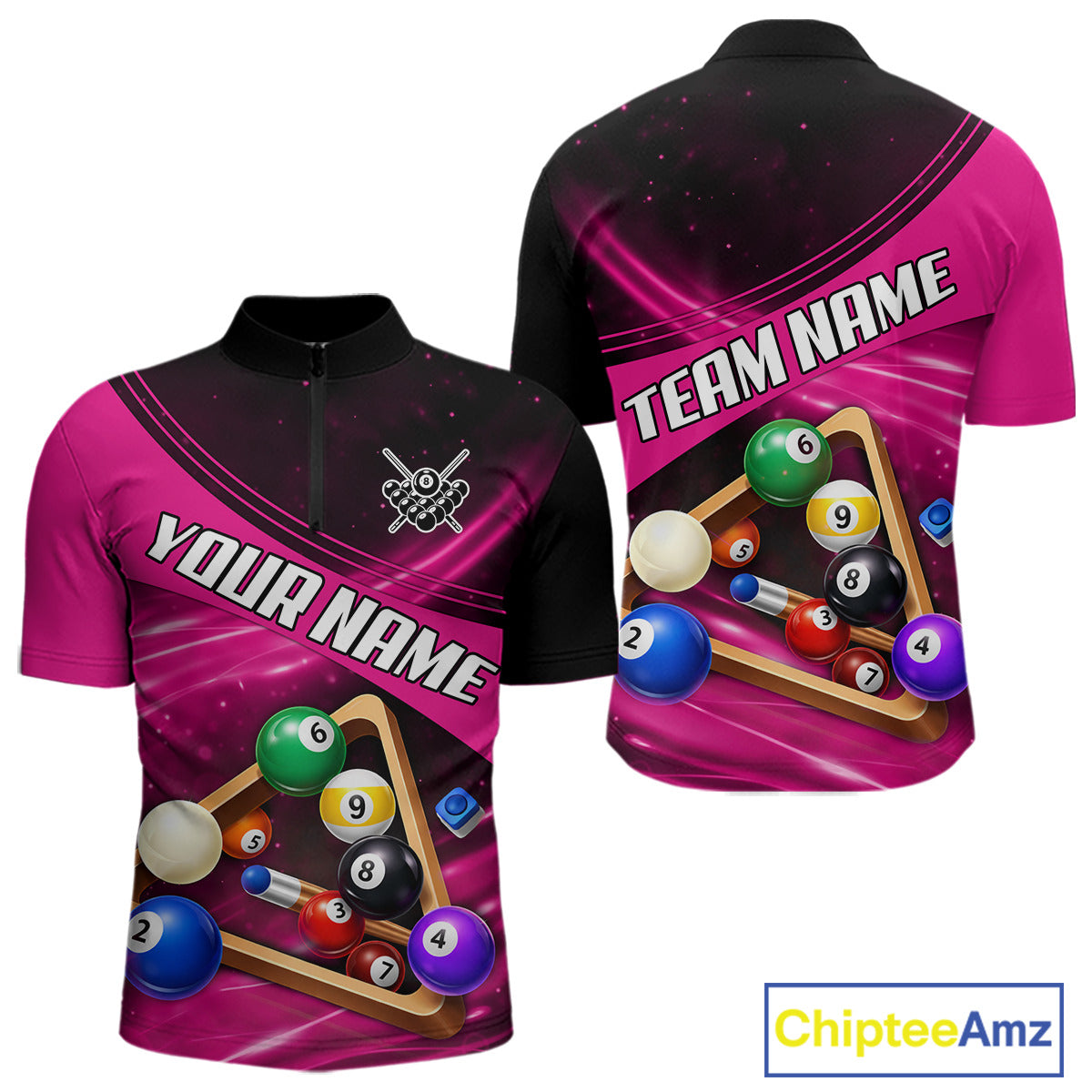 Pink And Black Billiard Jersey For Men Custom Pool Balls Billiard Team Shirt Polo & 1/4 Zip TDM6329