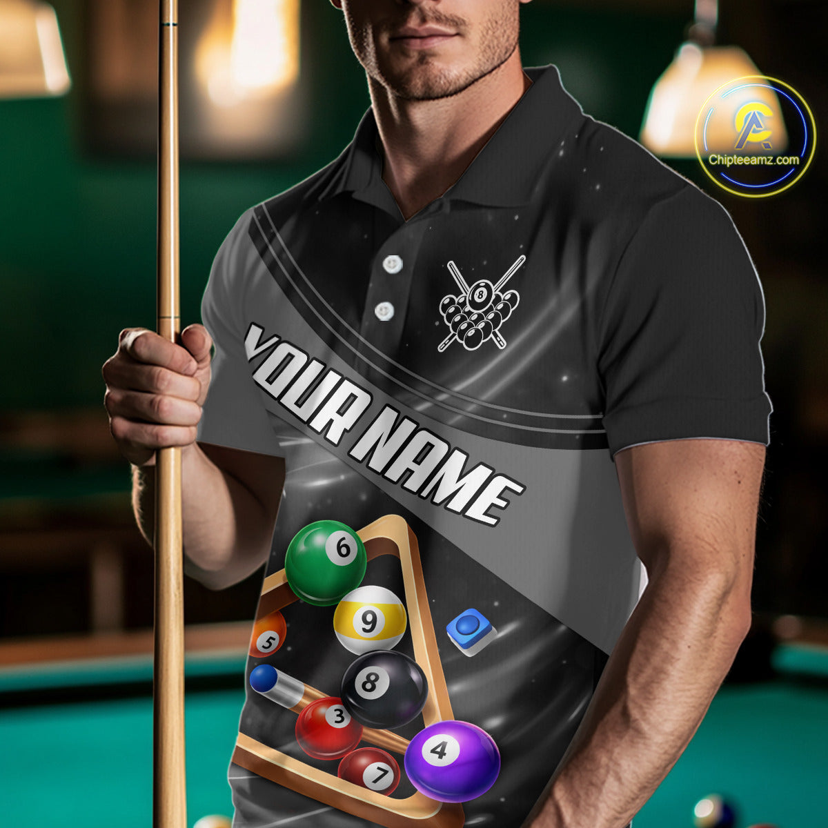Grey And Black Billiard Jersey For Men Custom Pool Balls Billiard Team Shirt Polo & 1/4 Zip TDM6330