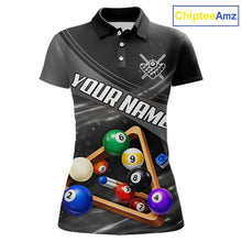 Load image into Gallery viewer, Grey And Black Billiard Jersey For Women Custom Pool Balls Billiard Team Shirt Polo &amp; 1/4 Zip TDM6330
