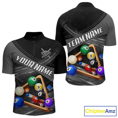 Grey And Black Billiard Jersey For Men Custom Pool Balls Billiard Team Shirt Polo & 1/4 Zip TDM6330