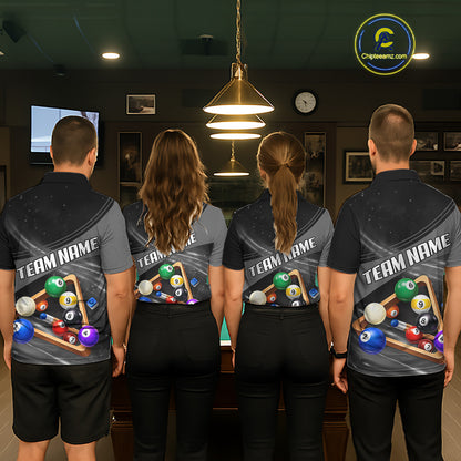 Grey And Black Billiard Jersey For Women Custom Pool Balls Billiard Team Shirt Polo & 1/4 Zip TDM6330
