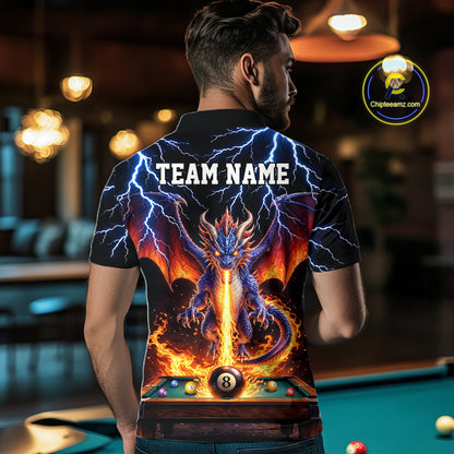Personalized Dragon 8 Ball Fire Billiard Shirt For Men Custom Pool Team Jersey Polo & 1/4 Zip TDM6334