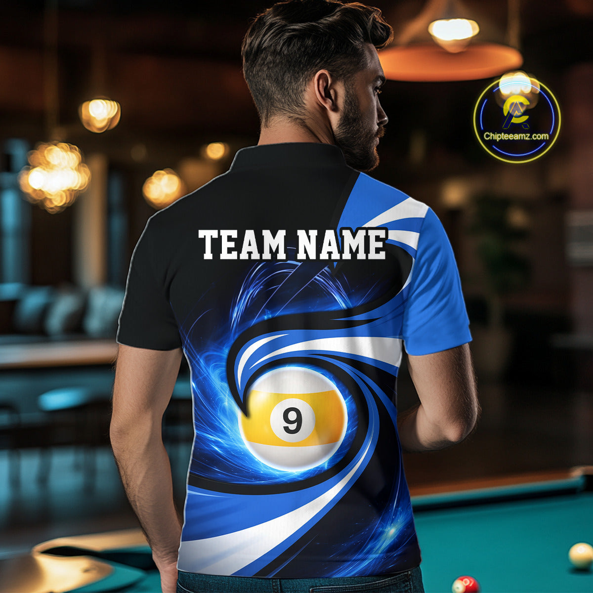 Black And Blue 8 Ball & 9 Ball Billiard Shirt For Men Custom Pool Jersey Team Polo & 1/4 Zip TDM6343
