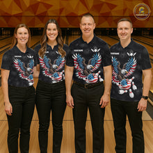 Load image into Gallery viewer, Personalized American Flag Eagle Bowling Polo &amp; 1/4 Zip For Men, Patriotic Bowling Team Jersey TDM6098