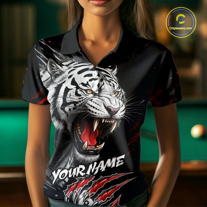 Personalized Tiger 8 Ball Pool Billiard Shirt For Women, Billiard Team Jersey Polo & 1/4 Zip |Red TDM5495