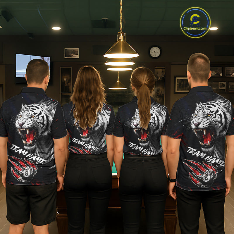 Personalized Tiger 8 Ball Pool Billiard Shirt For Men, Billiard Team Jersey Polo & 1/4 Zip |Red TDM5495