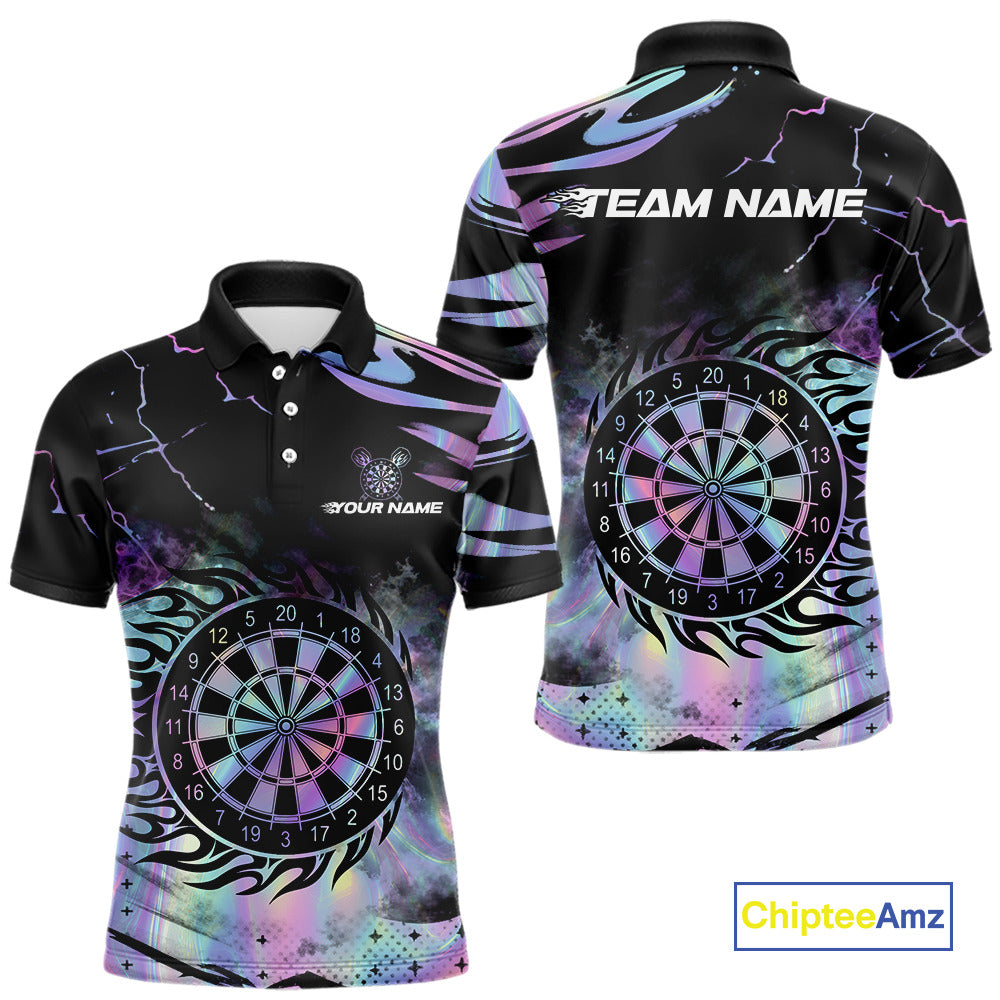 Holographic Flaming Dartboard Custom Darts Shirt For Men, Darts Jersey Team Polo & 1/4 Zip TDM5502