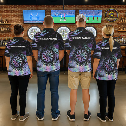 Holographic Flaming Dartboard Custom Darts Shirt For Women, Darts Jersey Team Polo & 1/4 Zip TDM5502