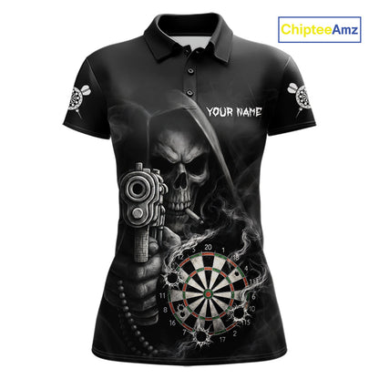 Funny Grim Reaper Smoke Darts Shirt For Women Custom Darts Jersey Team Polo & 1/4 Zip TDM5758