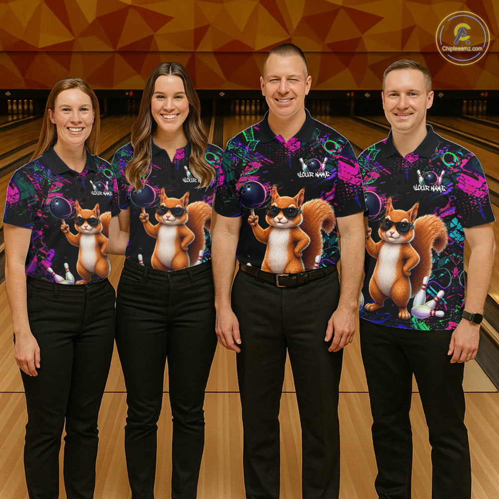 Personalized Funny Squirrel Graffiti Bowling Jersey For Men, Bowling Team Shirts Polo & 1/4 Zip TDM6555