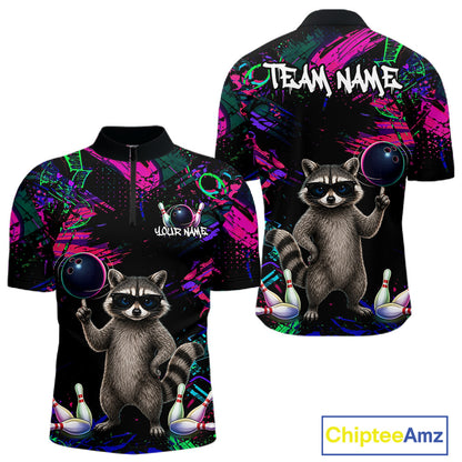 Personalized Funny Raccoon Graffiti Bowling Jersey For Men, Bowling Team Shirts Polo & 1/4 Zip TDM6557