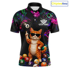 Load image into Gallery viewer, Custom Funny Cat Graffiti 8 Ball Pool Billiard Shirts For Men, Billiard Team Jersey Polo &amp; 1/4 Zip TDM6558