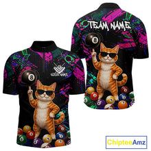 Load image into Gallery viewer, Custom Funny Cat Graffiti 8 Ball Pool Billiard Shirts For Men, Billiard Team Jersey Polo &amp; 1/4 Zip TDM6558