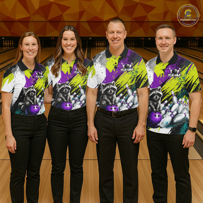 Custom Funny Raccoon Bowling Jersey For Women Custom Bowling Team Shirts Polo & 1/4 Zip, Bowling Gifts TDM6571