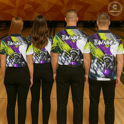 Custom Funny Raccoon Bowling Jersey For Women Custom Bowling Team Shirts Polo & 1/4 Zip, Bowling Gifts TDM6571
