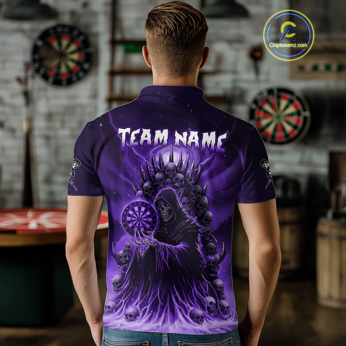 Personalized Purple Grim Reaper Darts Jersey For Men Custom Skull Darts Team Polo & Quarter Zip  TDM5059