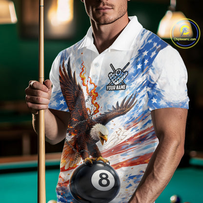 American Flag Eagle 8 Ball Billiard Shirt For Men Custom Patriotic Pool Team Jersey Polo & 1/4 Zip TDM6156