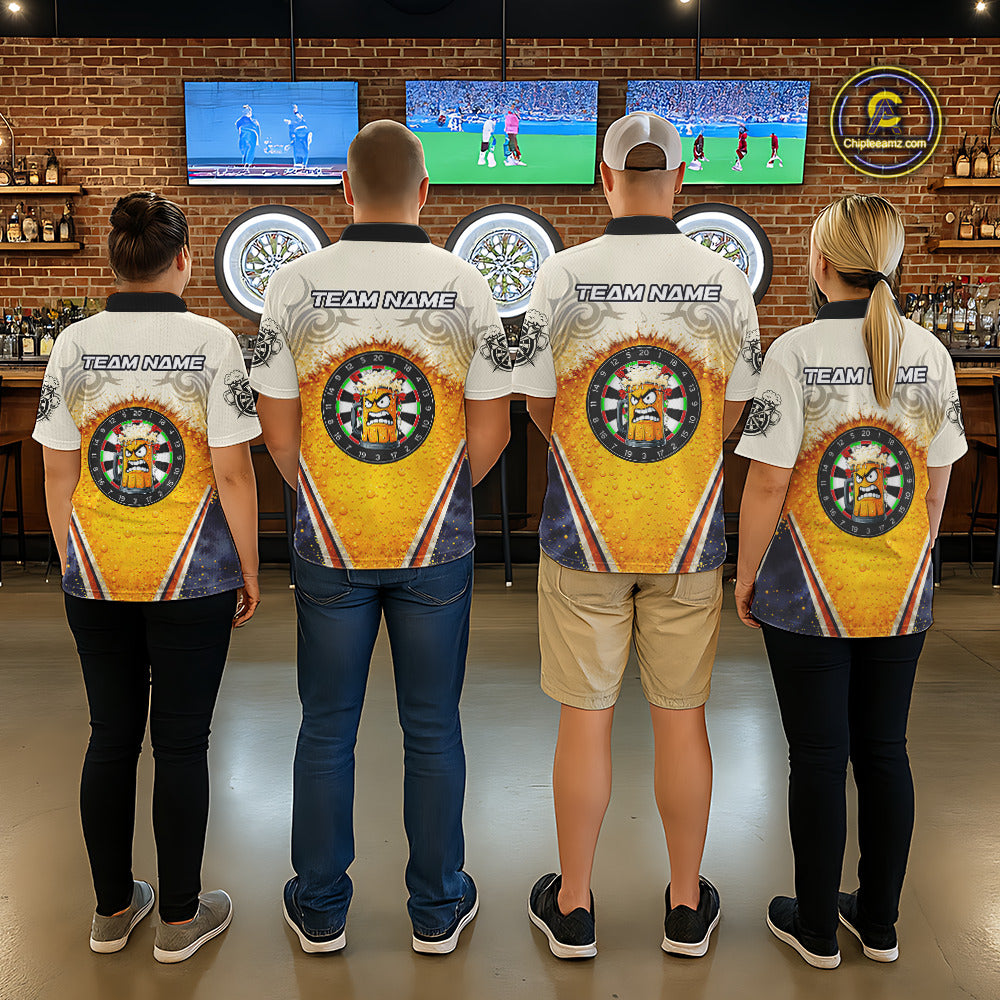 Funny Yellow Angry Beer Darts Shirt For Men Custom Darts Jersey Team Polo & Quarter Zip TDM5569