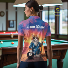 Load image into Gallery viewer, Personalized Funny Cat Sunset Billiard Shirt For Women Custom 8 Ball Pool Team Jersey Polo &amp; 1/4 Zip TDM6414