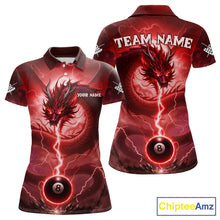 Load image into Gallery viewer, Red 8 Ball Lightning Dragon Billiard Jersey For Women Custom Pool Team Shirt Polo &amp; 1/4 Zip TDM5116