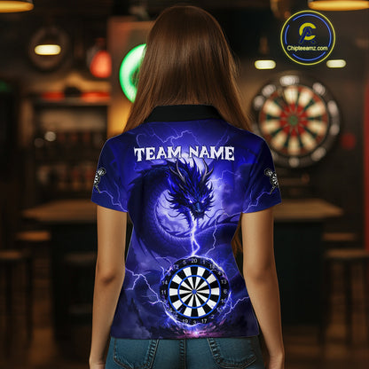 Blue Dartboard Lightning Dragon Womens Darts Shirt Custom Darts Jersey Team Polo & 1/4 Zip TDM5117