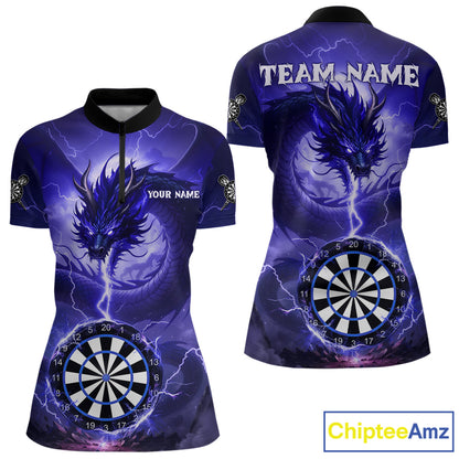Blue Dartboard Lightning Dragon Womens Darts Shirt Custom Darts Jersey Team Polo & 1/4 Zip TDM5117