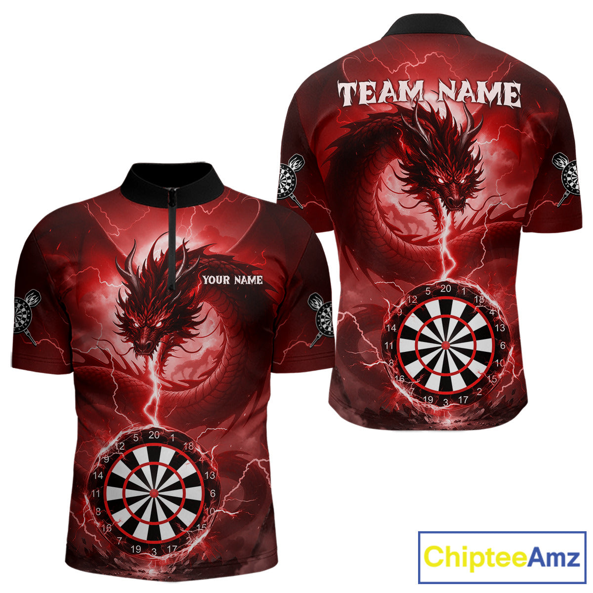 Red Dartboard Lightning Dragon Mens Darts Shirt Custom Darts Jersey Team Polo & 1/4 Zip TDM5118
