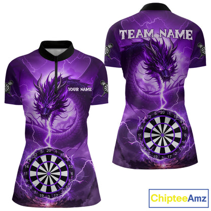 Purple Dartboard Lightning Dragon Womens Darts Shirt Custom Darts Jersey Team Polo & 1/4 Zip TDM5119