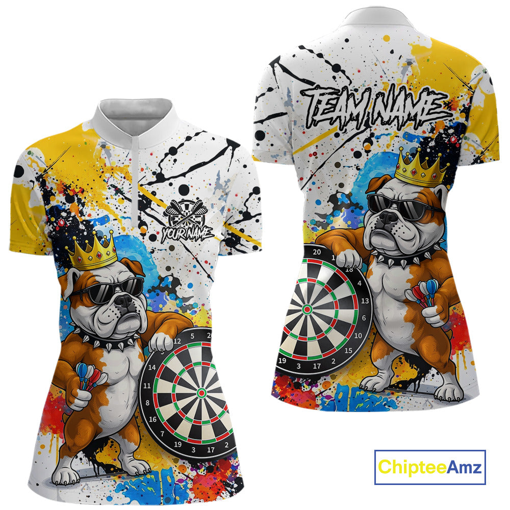 Funny Bulldog Colorful Darts Shirt For Women Custom Darts Jersey Team Polo & 1/4 Zip, Darts Gifts TDM5838