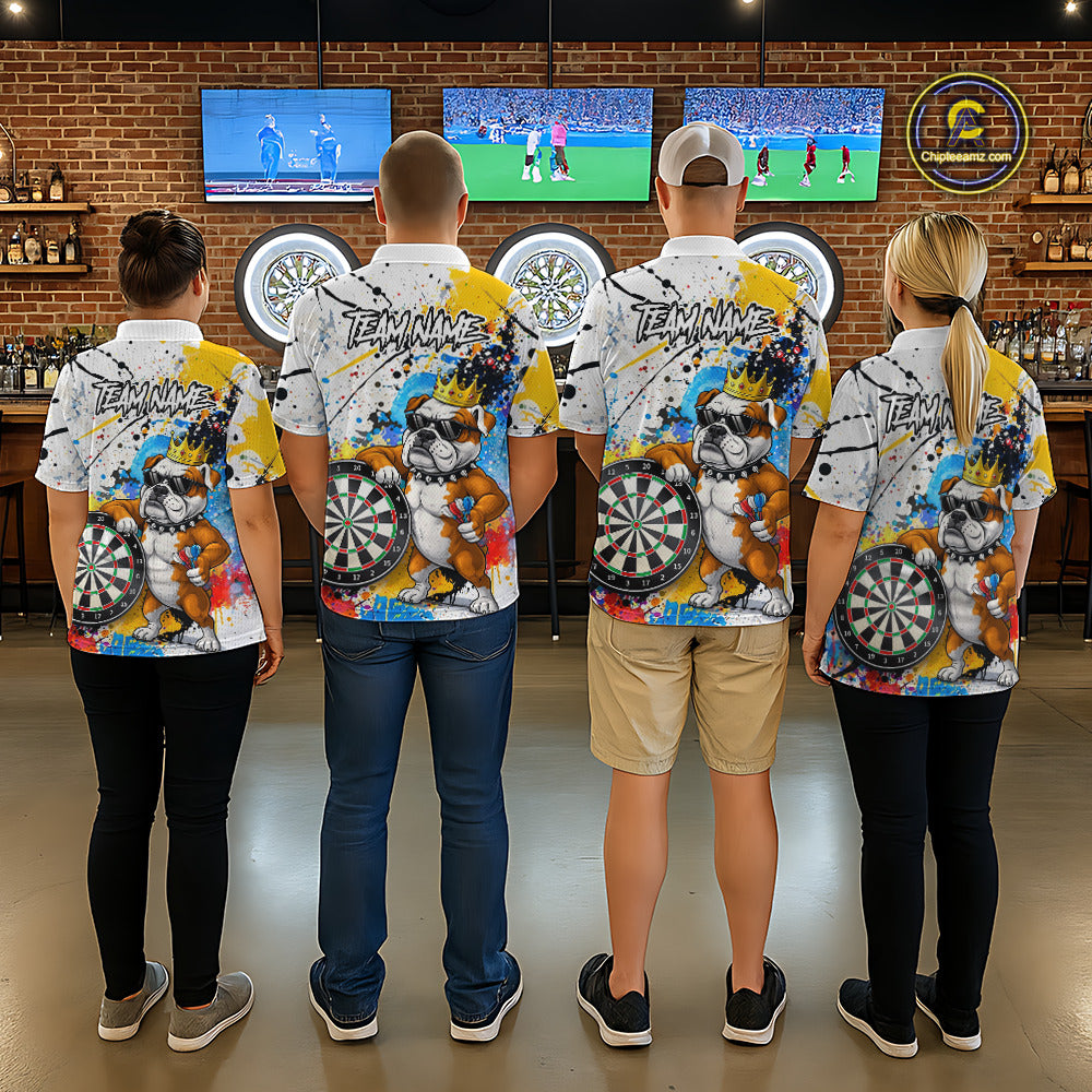 Funny Bulldog Colorful Darts Shirt For Men Custom Darts Jersey Team Polo & 1/4 Zip, Darts Gifts TDM5838