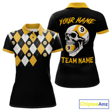 Load image into Gallery viewer, Personalized 9 Ball Skull Argyle Pattern Women's Billiard Shirts, 9 Ball Team Shirts Billiard Jersey TDM5137
