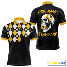 Load image into Gallery viewer, Personalized 9 Ball Skull Argyle Pattern Men's Billiard Shirts, 9 Ball Team Shirts Billiard Jersey TDM5137