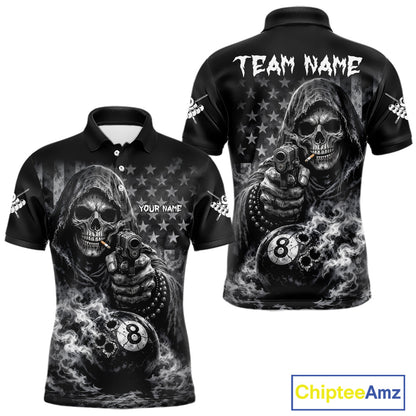 US Flag Grim Reaper 8 Ball Smoke Billiard Shirt For Men Custom Pool Jersey, Billiard Team Shirt TDM5611