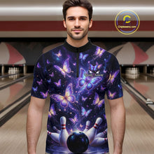 Load image into Gallery viewer, Custom Purple Butterfly Bowling Shirt For Men, Glowing Bowling Team Jersey Polo &amp; 1/4 Zip TDM6225