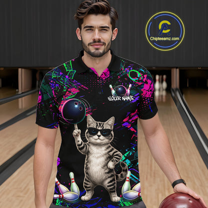 Personalized Funny Cat Graffiti Bowling Shirt For Men Custom Bowling Jersey Team Polo & 1/4 Zip TDM6456