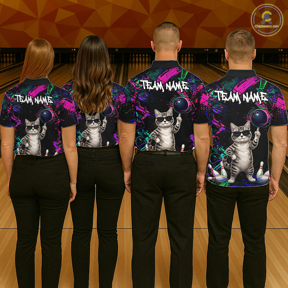 Personalized Funny Cat Graffiti Bowling Shirt For Women Custom Bowling Jersey Team Polo & 1/4 Zip TDM6456