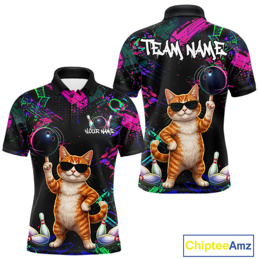 Personalized Funny Cat Graffiti Bowling Jersey For Men Custom Bowling Team Shirts Polo & 1/4 Zip TDM6457