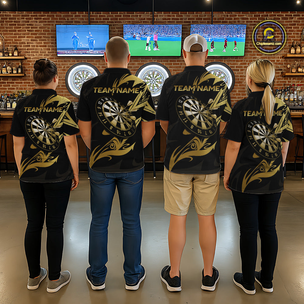Black And Gold Dartboard Tribal Darts Polo & 1/4 Zip Custom Darts Shirt For Men, Darts Team Jersey TDM5366