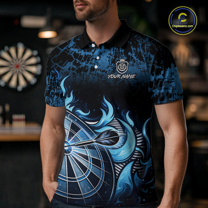 Black And Blue Dartboard Tribal Flame Darts Polo & 1/4 Zip For Men Custom Darts Team Jersey TDM6013