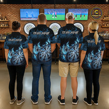 Load image into Gallery viewer, Black And Blue Dartboard Tribal Flame Darts Polo &amp; 1/4 Zip For Men Custom Darts Team Jersey TDM6013