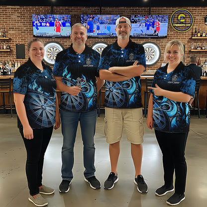 Black And Blue Dartboard Tribal Flame Darts Polo & 1/4 Zip For Women Custom Darts Team Jersey TDM6013