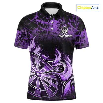 Black And Purple Dartboard Tribal Flame Darts Polo & 1/4 Zip For Men Custom Darts Team Jersey TDM6014