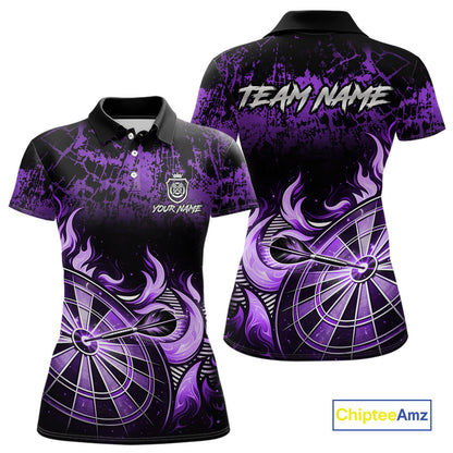Black And Purple Dartboard Tribal Flame Darts Polo & 1/4 Zip For Women Custom Darts Team Jersey TDM6014